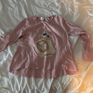 GAP Pink Sweater with Gold Sequin Robot Design